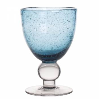 VERRE A PIED VERRERIE ARTISANALE BULLEE BLEU