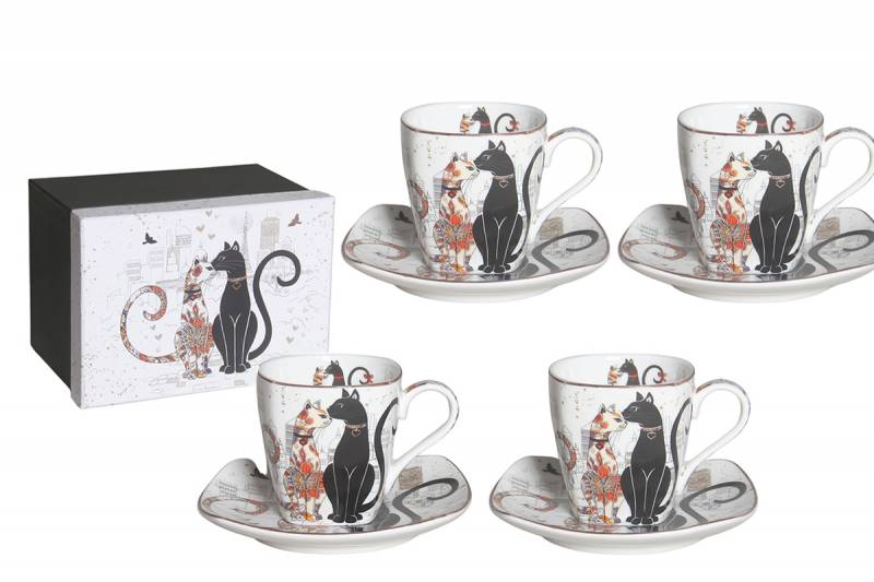coffret de 4 tasses à café décor chats amoureux à Mornant
